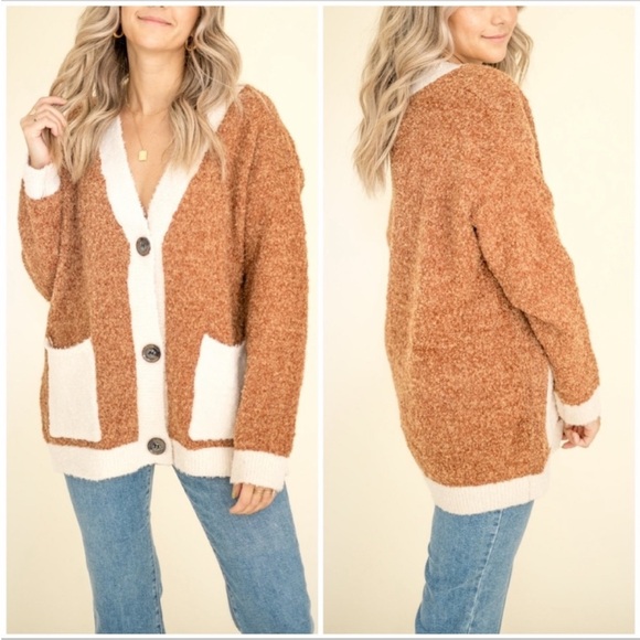 LAST 3️⃣ CAMEL LONG SLEEVE COLORBLOCK BUTTON UP SWEATER CARDIGAN - Picture 7 of 7